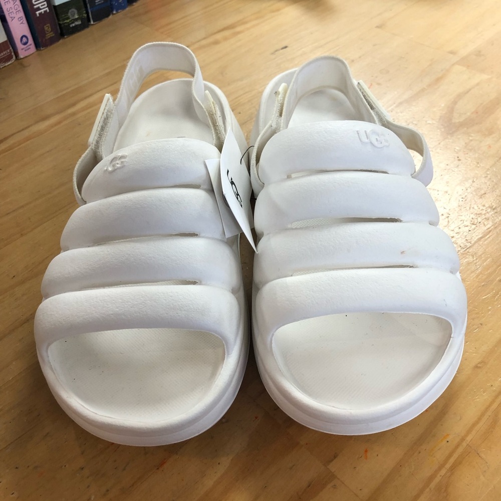 UGG Kids White Padded Strap Slide Sandals